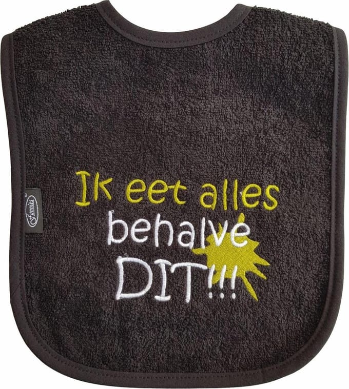 Zwarte slab met "Ik eet alles behalve dit"