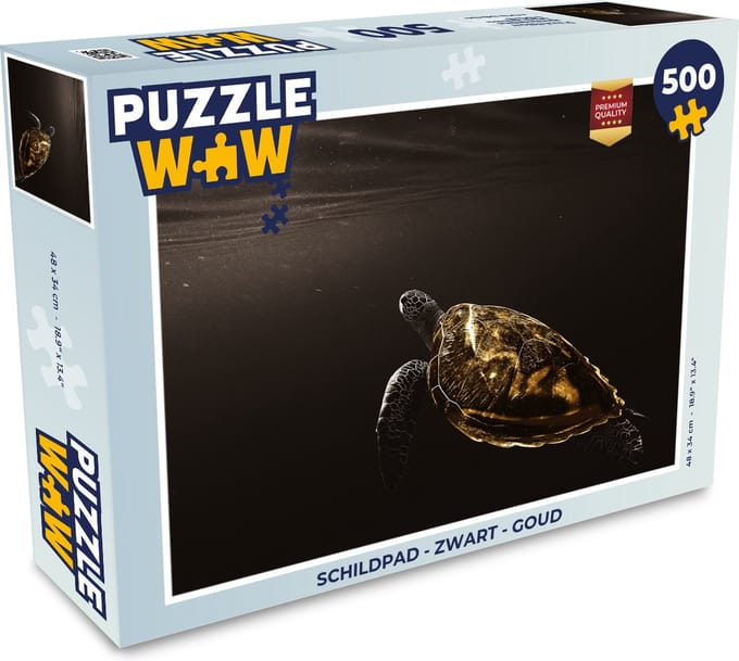 Puzzel Schildpad - Zwart - Goud - Legpuzzel - Puzzel 500 stukjes