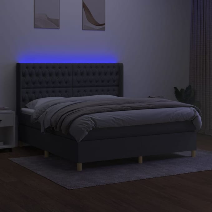 vidaXL - Boxspring - met - matras - en - LED - stof - donkergrijs - 180x200 - cm