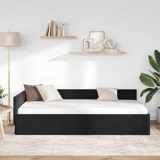 vidaXL - Hoek - Bed - Frame - Zwart - 90 - x - 200 - cm - Fluweel