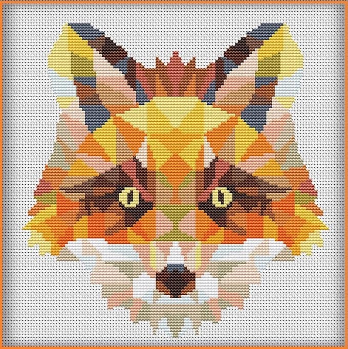 Borduurpakket Mandala Polygonal FOX - awesome pattern -telpatroon om zelf te borduren - geschikt voor beginners