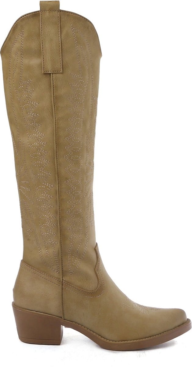 Gave hoge leatherlook cowboylaars khaki 40