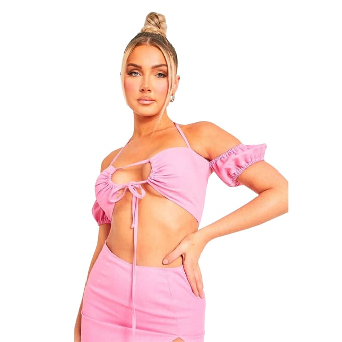 Missy Empire Dames/Dames Linnen Front Tie Crop Top (Roze)