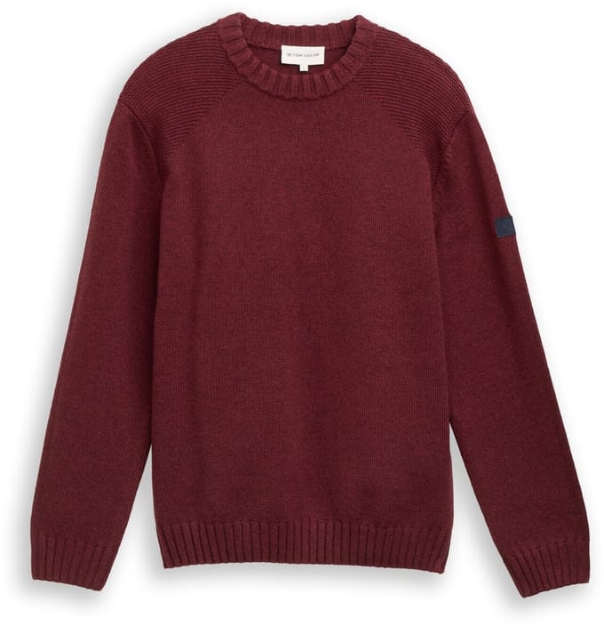 Tom Tailor - Gebreide trui met ribdetails - Maat L - bordeaux melange