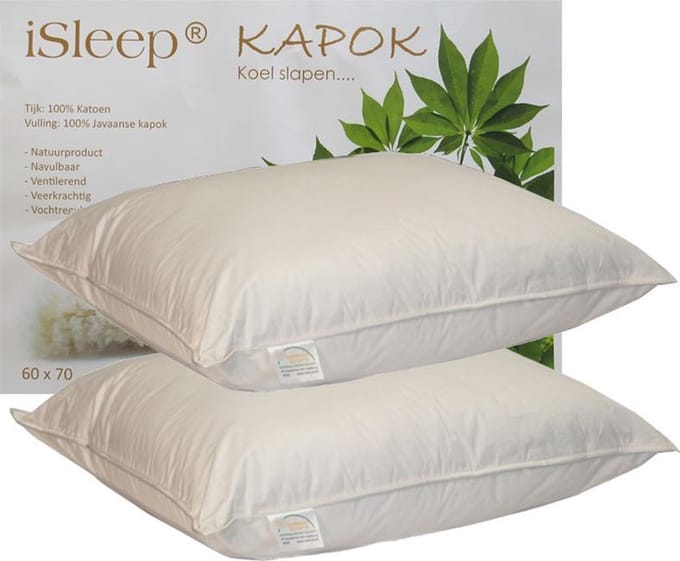 iSleep Kapok Hoofdkussen Set (2 Stuks) - 100% Kapok (1100 gram) - 60x70 cm