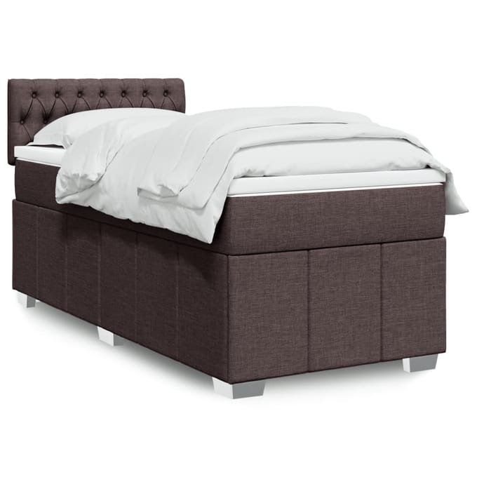 vidaXL - Boxspring - met - matras - stof - donkerbruin - 90x200 - cm
