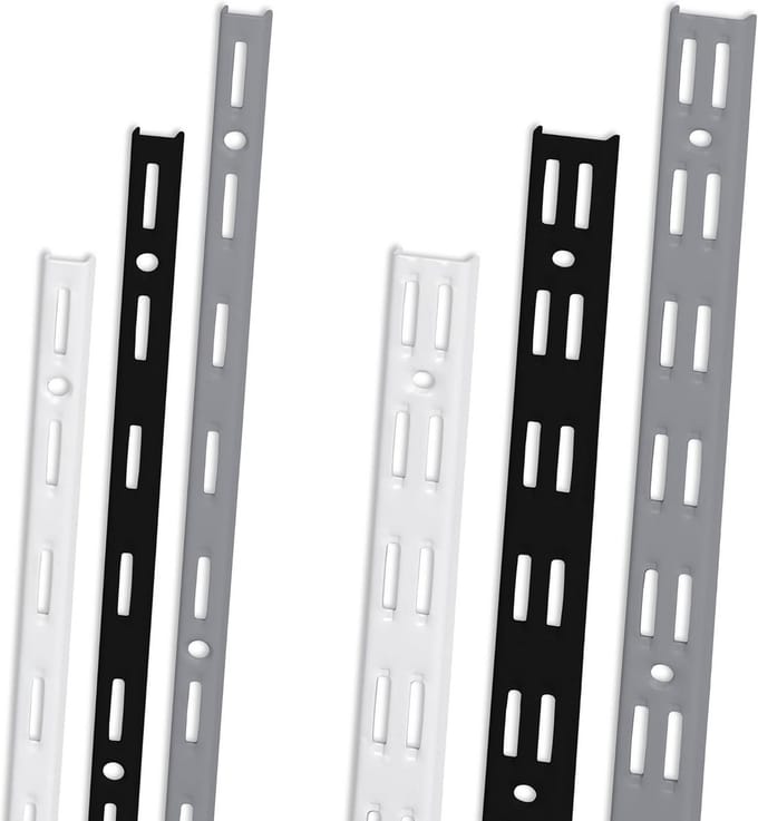 Set van 2 Zwarte Wandrails voor Plankdragers met 50mm Rastermaat - 50cm Lang