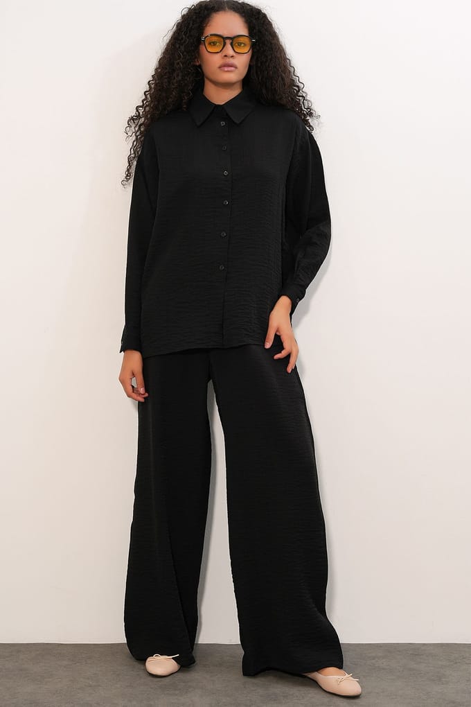 Gestructureerde Knop-Up Lange Mouwen Shirt