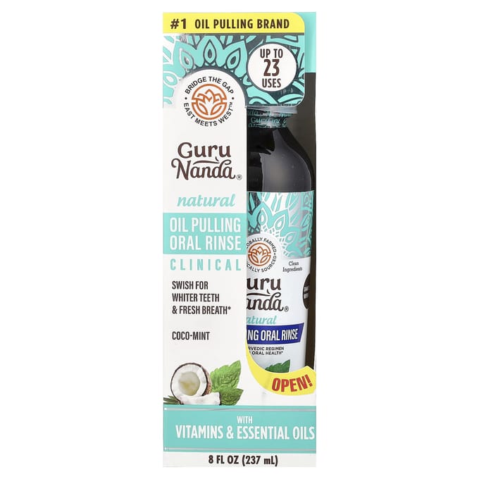 GuruNanda, Natural Whitening Pulling Oil, Coconut + Mint, 8 fl oz (237 ml) white