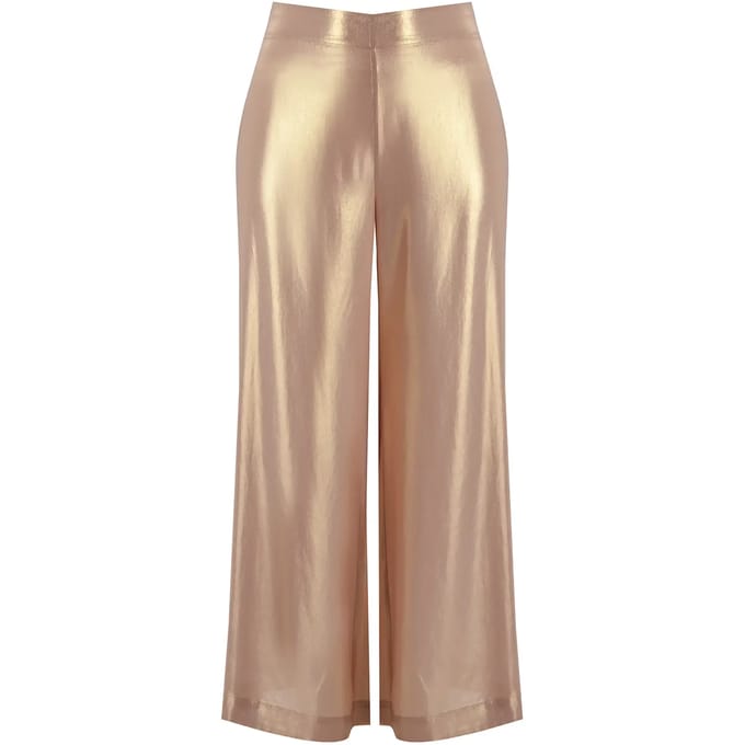 Gouden metallic wijde broek met elastische taille dames Mat Fashion