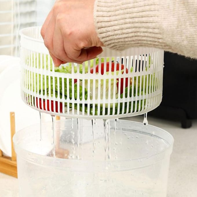 Slaspinner Handmatig Slaspinner 3L Grote Capaciteit Groentewasser Droger Afdruiprek Vergiet met white