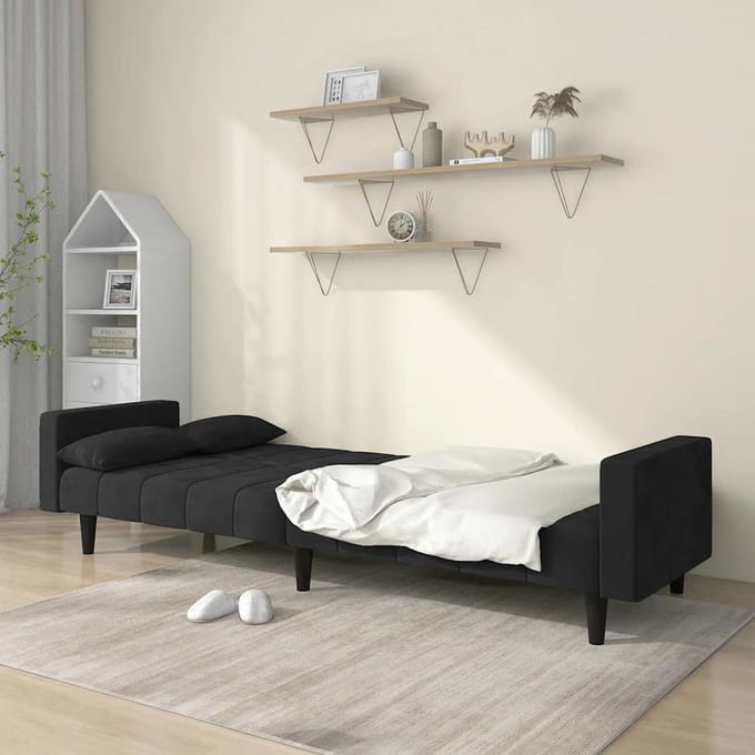 vidaXL - Slaapbank - 2-zits - met - 2 - kussens - fluweel - zwart