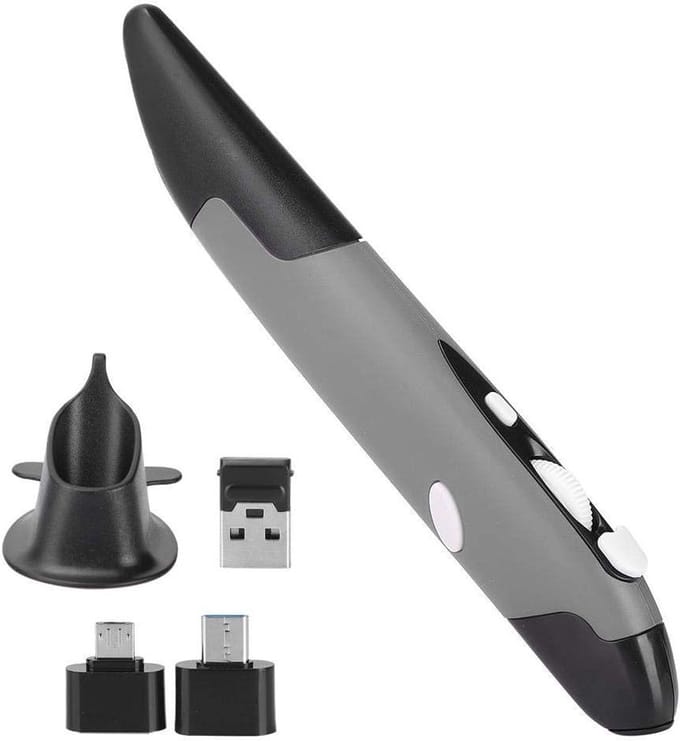 Pen Muis Stylus - Verticale Muis - Productief Werken - Ergonomisch Ontwerp - 10 Meter Bereik - Grijs