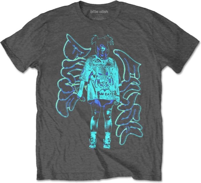 Billie Eilish - Neon Graffiti Logo Heren T-shirt - S - Grijs