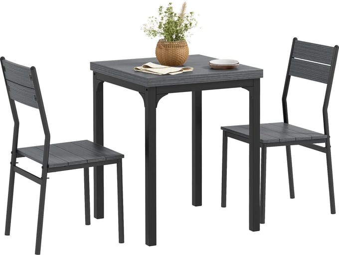 Homcom Eettafelset-MDF, Metaal-60L x 60B x 76H cm-Grijs