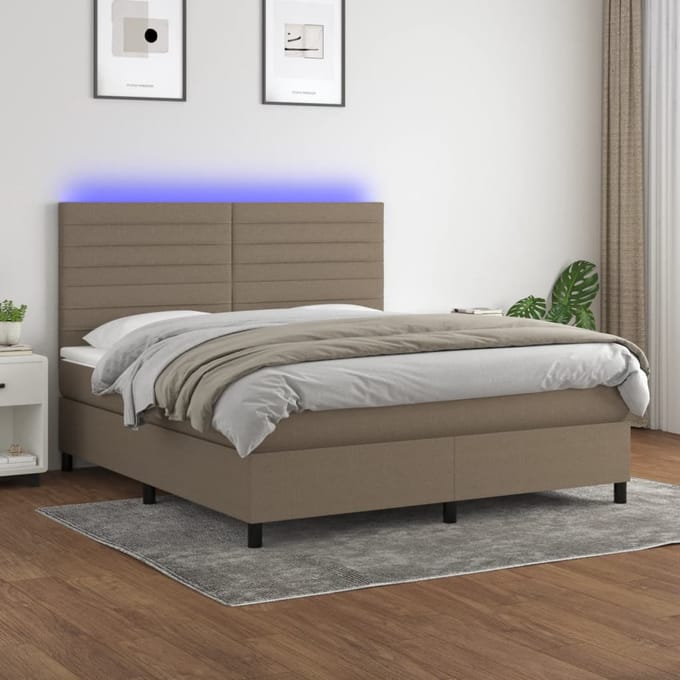 vidaXL - Boxspring - met - matras - en - LED - stof - taupe - 160x200 - cm