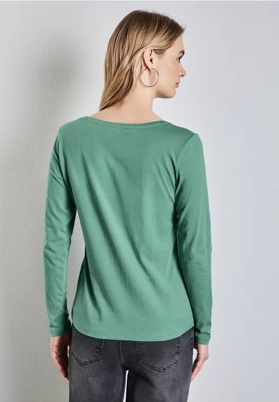 Shirt met ronde V-hals