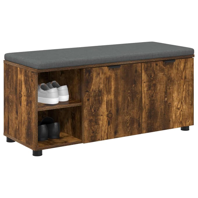 vidaXL - Hallenbank - met - kussen - met - plank - Gerookte - Eik - 100 - x - 38 - x - 46 - cm
