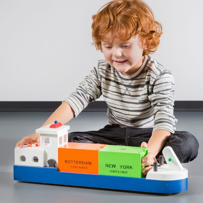 New Classic Toys® Houten Speelgoedboot - Rijnaak met 2 containers