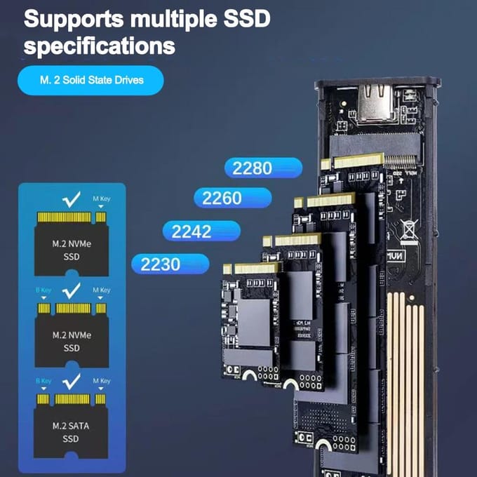 M2 SSD Behuizing M.2 NVMe SATA SSD Behuizing M.2 naar USB Type C SSD Adapter 10Gbps USB 3.1 Externe Behuizing Ondersteunt M en B en B&M Keys Only SATA 5Gbps black