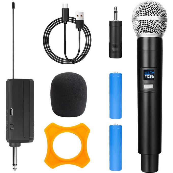 Karaoké professionnel sans fil à double microphone dynamique portable avec récepteur rechargeable pour le divertissement sur scène