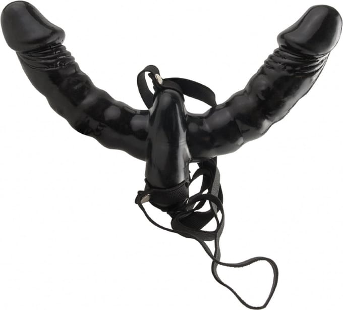 Vibrating Double Delight Strap-On - Black - Double Dildos