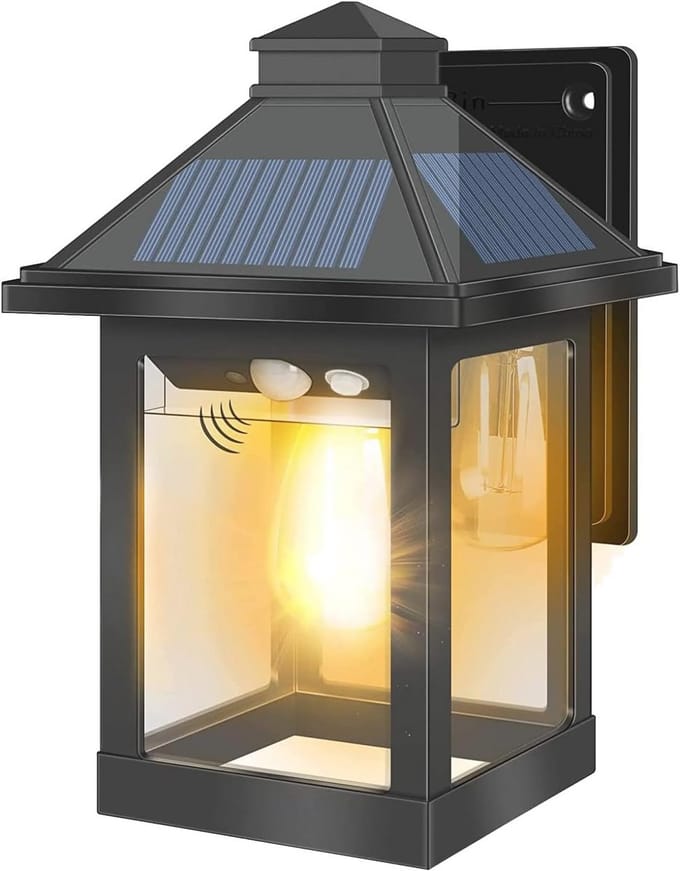 Zonne-energie Lantaarn voor Buiten met Bewegingssensor - Vintage Schijnwerper, Waterdicht en Draadloos