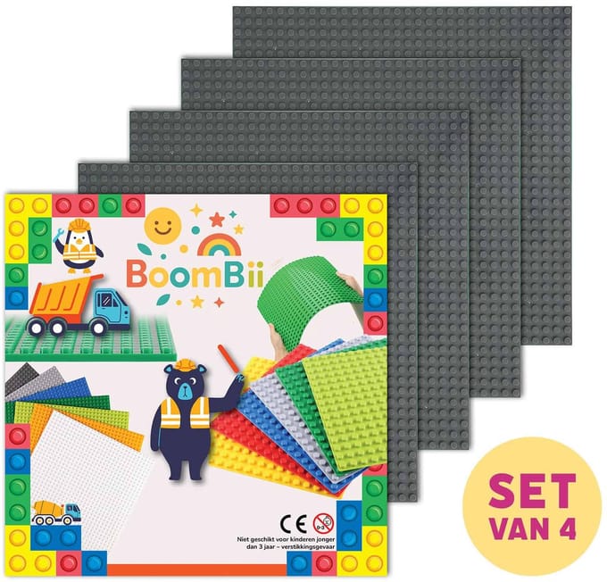 Bouwplaat donkergrijs - geschikt voor LEGO - set van 4 bouwplaten