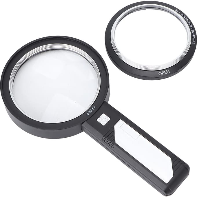 5X 10X Handheld Vergrootglas Ergonomisch Handvat 6 stuks LED Licht Leesloep voor Ouderen