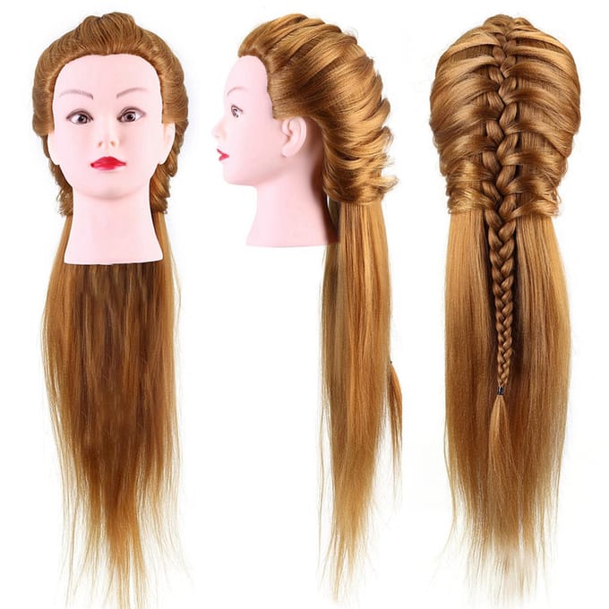 Tête de mannequin 40 % cheveux humains véritables pour formation de coiffeur, tête de poupée cosmétologue blonde brown