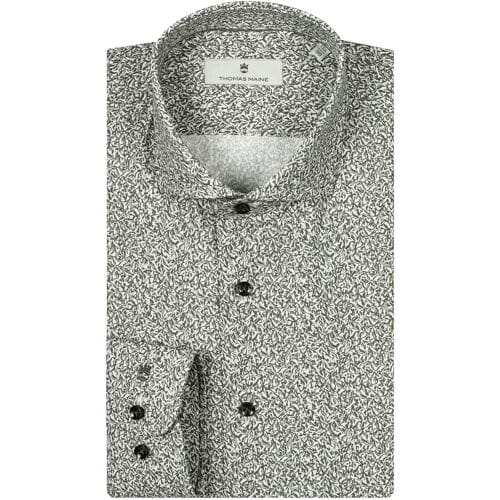 Thomas Maine Overhemd Mountain Fantasy Pattern Roma Modern Kent Poplin Dark Olive-White / male