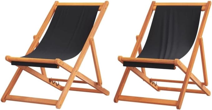 Inklapbare strandstoelen - Tuinstoelen set - Buiten ontspannen - Verstelbaar frame - 2 stuks - Zwart