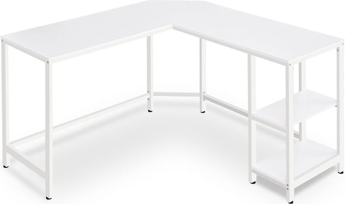 Computerbureau - Bureau - Studietafel - Spaanplaat en staal - Ruim werkoppervlak - Stevige constructie - Eenvoudige montage - Esdoornwit - 138 cm x 138 cm x 76 cm