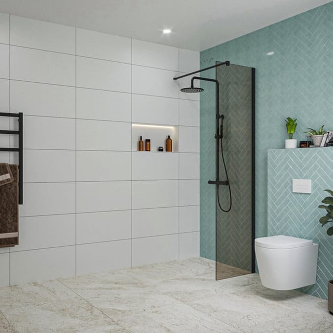 FugaFlow Eccelente Vetro inloopdouche badkamer - 50x200cm - rookglas - wandarm - mat zwart