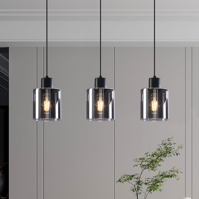 LumenXL - Zwarte hanglamp Palaio - smoke glas, 3-lichts
