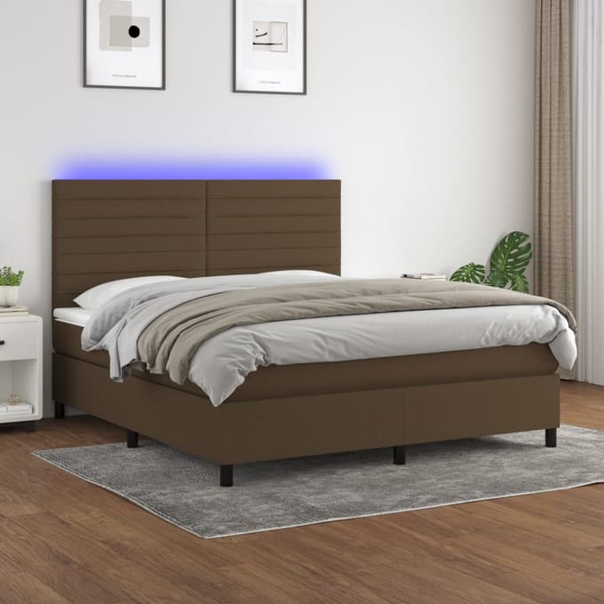 vidaXL - Boxspring - met - matras - en - LED - stof - donkerbruin - 180x200 - cm