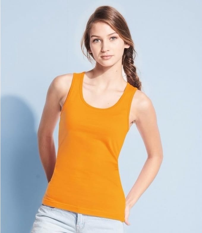 Sols basic tanktop - oranje - voor dames - mouwloos shirt - katoen S