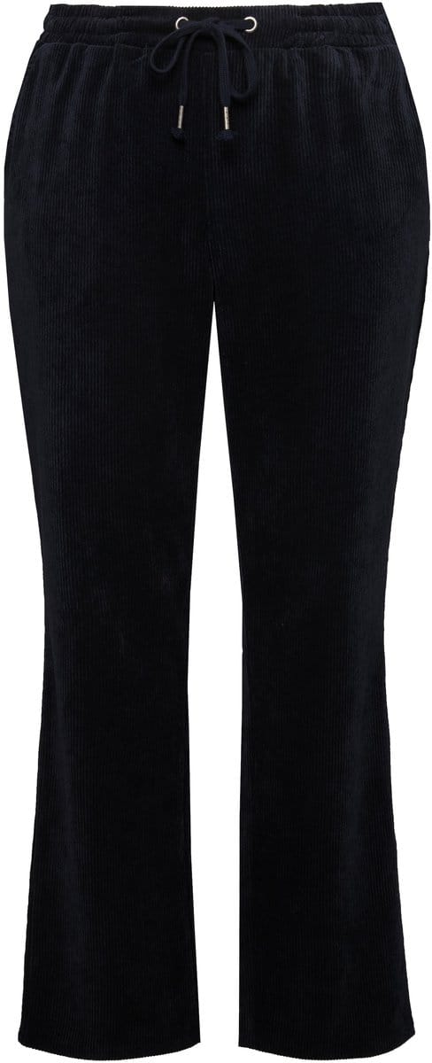 Ulla Popken - Dames - Corduroy broek Ruby elastische tailleband strikbandje - Marine - Maat 54+