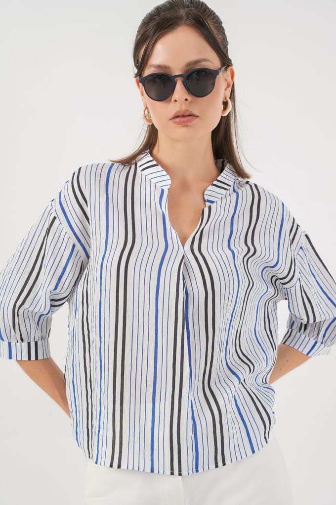 Gestreepte V-hals Blouse
