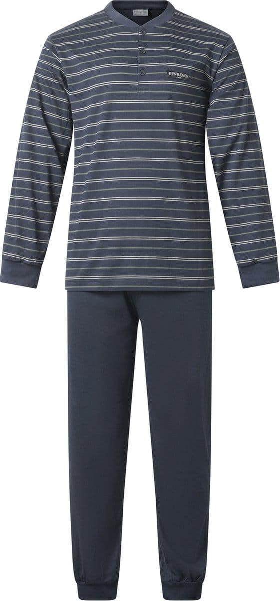 Gentlemen - heren pyjama 114237 - knoophals - navy-groen - maat L
