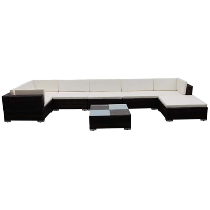 vidaXL - 8-delige - Loungeset - met - kussens - poly - rattan - bruin
