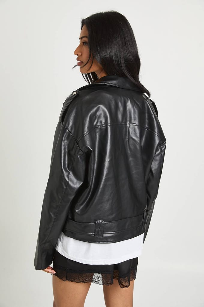 boohoo Dames Bikerjack met bontvoering | Black | Maat: 8
