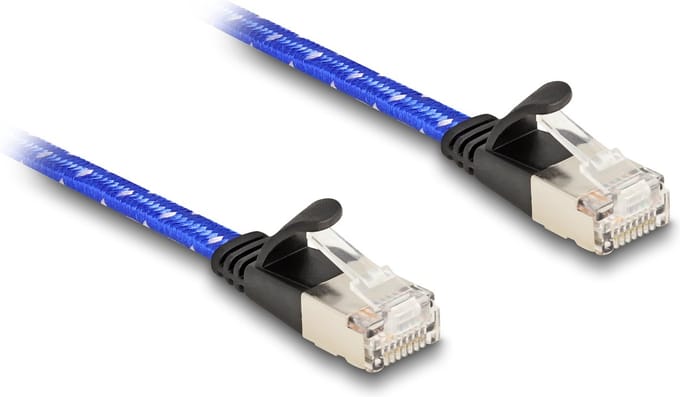 Delock RJ45 flat network cable with braided coating Cat.6A U/FTP 5 m blue