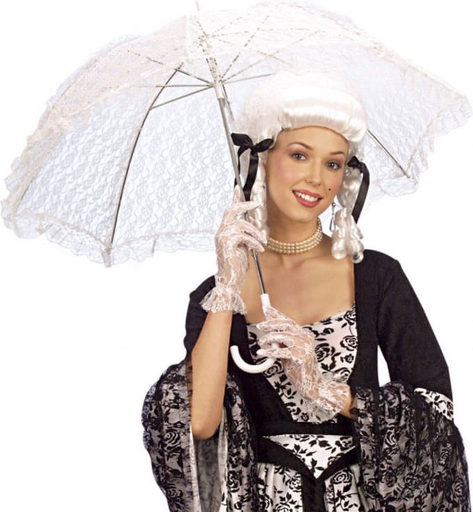 Witte kanten carnaval paraplu - dames - geschiedenis - nette dame - verkleed artikel - dia 83 cm