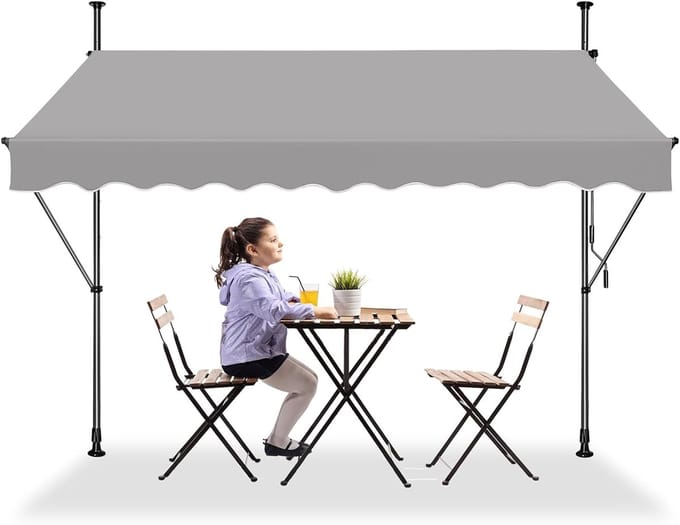 ACXIN Klemmarkies Balkonmarkies - Uitschuifbare Zonwering Handkurbel - 350x120cm Grijs