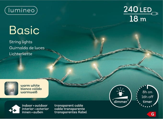 Basic rice lights 240led 18m warm white transparant snoer | Lumineo 494262
