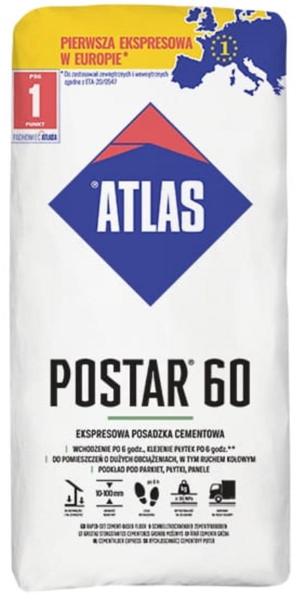 Atlas Postar Serie - Cementvloer - 25 kg - Sneldrogend - Voor Vloerverwarming