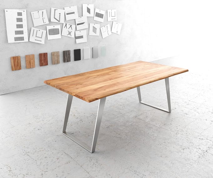 Eettafel Edge acacia natuur 200x100 edelstaal schuin Live-Edge