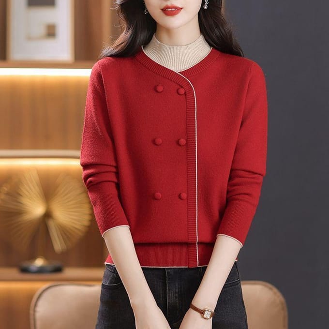 Halfhoge Nek Trui Dames Winter Vakantie Tweedelige Top Modieuze Dikke Gebreide Basis Trui 3XL red