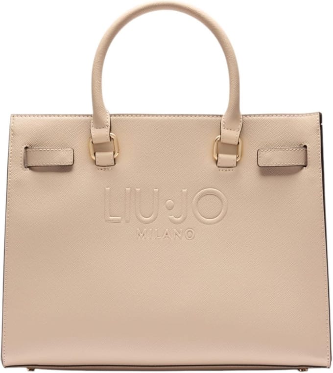 Dames Handtas - Schoudertas Tas - Dagelijks Gebruik - Embossed Logo - 32 cm Breed - Licht Beige